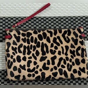 Gianni Chiarini Leopard Haircalf Leather Clutch Wristlet Made in Italy